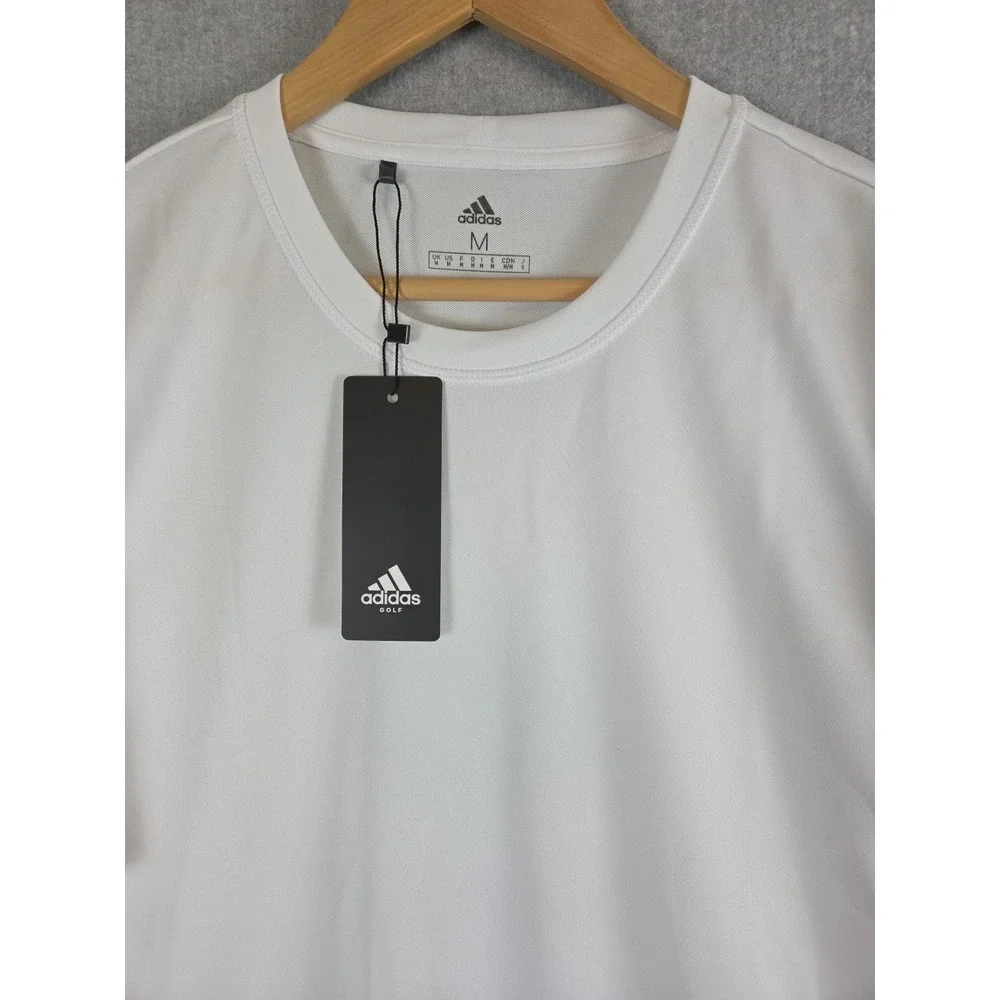 Adidas‎ Golf Mens M White Multi Sport T Shirt Active Stretch Sleeve Logo NEW